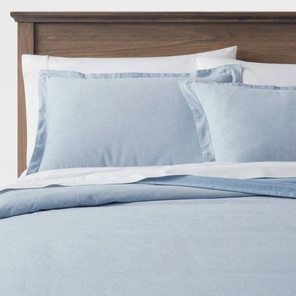 Twin/Twin Extra Long Cotton Linen Chambray Duvet Cover & Sham Set Blue